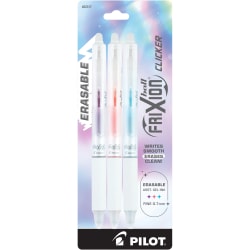 Pilot FriXion Clicker Aura Retractable Erasable Gel Ink Pens, Fine Point, 0.7mm, White Barrel, Assorted Ink, Pack of 3 Pens