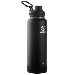 Takeya Actives Vacuum Insulated Stainless Steel Water Bottle With Spout Lid, 40 Oz, Onyx