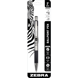 Zebra® Pen F-301 Stainless Steel Retractable Ballpoint Pen, Fine Point, 0.7 mm, Black Ink