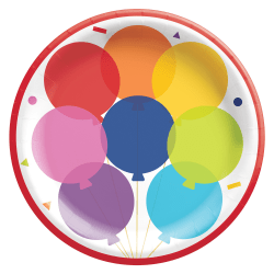 Amscan Celebration Birthday Balloon Paper Plates, 6-3/4", Pack Of 8 Plates