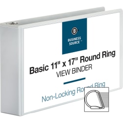 Business Source Tabloid-Size Reference 3-Ring Binder, 3" Round Rings, White