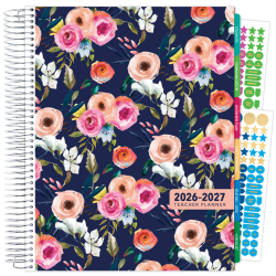 2026-2027 Excello Brands Weekly/Monthly Academic Year Deluxe Teacher Planner, 8-1/2" x 11", Small Navy Floral, August To July, Total Qty 1