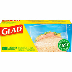 Glad Food Storage Bags - Sandwich Fold Top - 6.50" Width x 5.50" Length - Clear - Plastic - 1/Box - 180 Per Box - Multipurpose