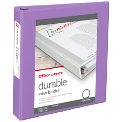 Office Depot® 3-Ring Durable View Binder, 1-1/2" Round Rings, 49% Recycled, Purple