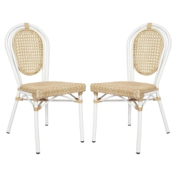 Flash Furniture 2 Pack Cannes Indoor/Outdoor Commercial Thonet Bistro Stacking Chair, PE Cane Rattan and Aluminum Frame, Natural/White Frame