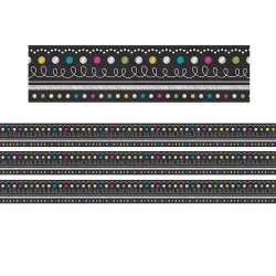 Teacher Created Resources Straight Border Trim Rolls, 50’, Chalkboard Brights, Pack Of 3 Rolls