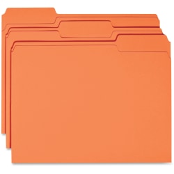 Business Source 1/3 Tab Cut Top Tab File Folders, 8-1/2" x 11", Orange, Box Of 100 Folders