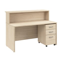 Bush Business Furniture Arrive 60"W Reception Desk with Shelf and Mobile File Cabinet, Natural Elm, Standard Delivery