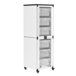 Luxor Modular Classroom Storage Cabinets, 6 Large Bins, 29"H x 18-1/4"W x 18-1/4"D, White, Pack Of 2 Stacked Modules