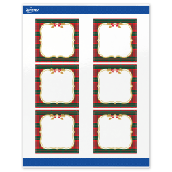 Avery® Printable Christmas Address Labels With Sure Feed® Technology, 94101, Square, 3" x 3", Glossy White/Plaid Border Metallic Gold Frame, 60-PK