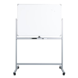 WorkPro® Double-Sided Mobile Magnetic Dry-Erase Whiteboard Easel, 36" x 48", Aluminum Frame With Silver Finish