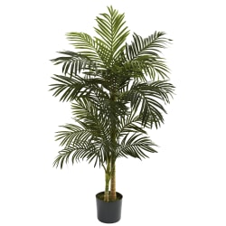 Nearly Natural 5'H Polyester Artificial Golden Cane Palm Tree with Pot, Green