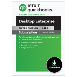 Intuit QuickBooks Desktop Enterprise Silver, 2024, 1 User, 1-Year Subscription, Windows® Compatible, ESD
