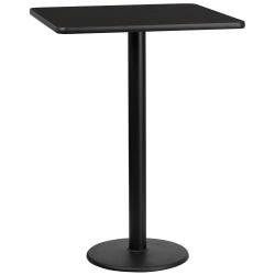 Flash Furniture Square Laminate Table Top With Round Bar Height Table Base, 43-3/16"H x 30"W x 30"D, Black