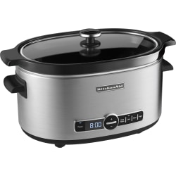 KitchenAid® 6-Quart Slow Cooker With Solid Glass Lid, Black/Silver