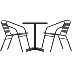 Flash Furniture Lila 23.5'' Square Aluminum Indoor-Outdoor Table Set with 2 Slat Back Chairs, Black