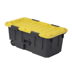Centrex Tough Box Wheeled Footlocker Tote With Lid, 20-Gallon, 32-1/4"L x 18-1/4"W x 13-1/2"H, 45% Recycled, Black/Yellow