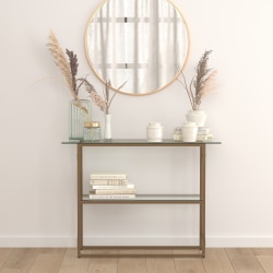 Flash Furniture Glass Console Table, 32"H x 43-1/4"W x 13-3/4"D, Clear/Matte Gold