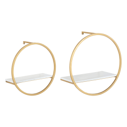 Kate and Laurel Wicks Wall Shelves, 13-3/4"H x 13-3/4"W x 6-1/2"D, White/Gold, Set Of 2 Shelves