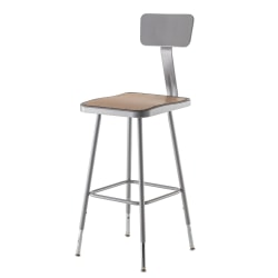National Public Seating Hardboard Adjustable Height Task Stools With Backs, 25"H-33"H, Gray/Brown, Pack Of 2 Stools
