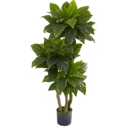 Nearly Natural 5'H Polyester Bird Nest Fern Tree With Pot, Green