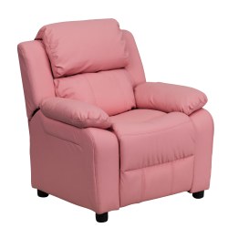 Flash Furniture Deluxe Padded Contemporary Vinyl Kids Recliner Accent Chair With Storage Arms, Pink