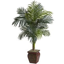 Nearly Natural 4-1/2'H Golden Cane Palm Tree With Decorative Planter, Green