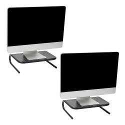 Mind Reader Metal Monitor Stand Ventilated Laptop Riser Desktop Organizer, 4-1/4"H x 11-1/4"W x 14-1/2"D, Black, Set of 2