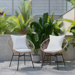 Flash Furniture Devon Indoor/Outdoor Modern Papasan Rattan Rope Patio Chairs, Light Gray/Tan, Set Of 2 Chairs