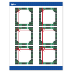 Avery® Printable Christmas Labels With Sure Feed® Technology, 94101, Square, 3" x 3", Matte White/Silver & Green Plaid Border/Design, 60-PK