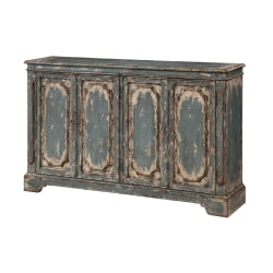 Coast to Coast Drake Distressed Finish 4-Door Sideboard Credenza Cabinet, 40"H x 65"W x 15"D, Cabot Aged Blue & Cream