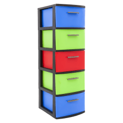 Inval By MQ Resin Storage Cabinet, 5 Drawers, 39"H x 13"W x 15"D, Black/Multicolor