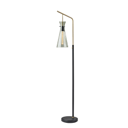 Adesso Walker Floor Lamp, 64"H, Smoked Glass Shade/Antique Brass And Black Base