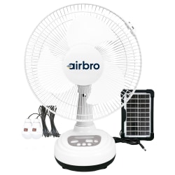 airbro™ FSA-12 Rechargeable AC/DC Fan with Solar Charging, 12-In., White