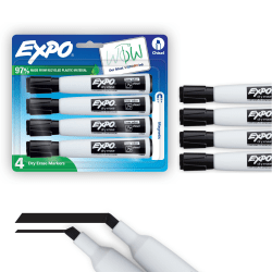 EXPO® Magnetic Dry Erase Markers With Eraser, Chisel Tip, Black Ink, Pack Of 4