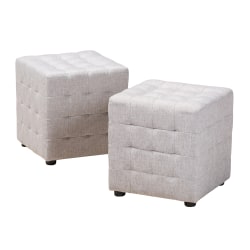Baxton Studio Modern And Contemporary Tufted Cube Ottomans, Grayish Beige, Set Of 2 Ottomans
