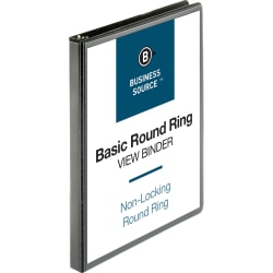 Business Source View 3-Ring Binder, 1/2" Round Rings, Black