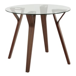LumiSource Folia Round Glass Dinette Table, 30"H x 35-1/4"W x 35-1/4"D, Clear/Walnut