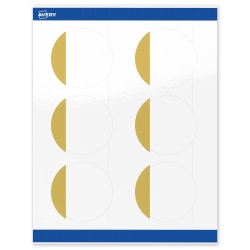 Avery® Print-To-The-Edge Labels With Sure Feed® Technology, S00-DJN-PRWGP10, Round, 3", Glossy White, Preprinted Dipped Gold Edge Design, Pack Of 60