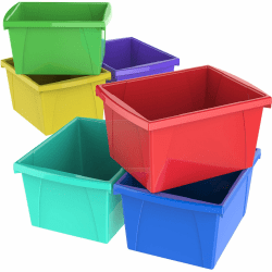 Storex 4-gallon Storage Bin, 7.87"H x 11.25"W x 13.63"L, Assorted Bright, Plastic