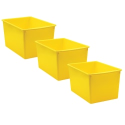 Teacher Created Resources Plastic Multi-Purpose Bins, 7-1/2"H x 9-1/4"W x 14"D, Yellow, Pack Of 3 Bins