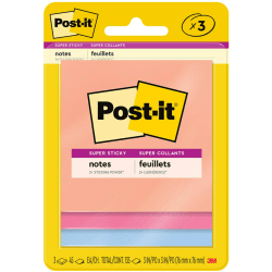 Post-it Super Sticky Notes, 3 in. x 3 in., Summer Joy Collection, 3 Pads/Pack, 45 Sheets/Pad