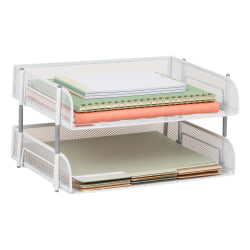 Mind Reader Stackable Desktop Organizer Paper Tray, 7-1/4"H x 10"W x 13-1/2"D, White, Set Of 2 Trays