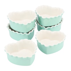 Martha Stewart Hartley 6-Piece Stoneware Heart Shape Baker Set, 4-1/8", Blue