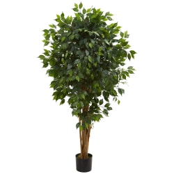 Nearly Natural Ficus 66"H Artificial Tree With Pot, 66"H x 12"W x 12"D, Green