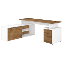 Bush Business Furniture 72"W Jamestown L-Shaped Corner Desk With Drawers, Fresh Walnut/White, Standard Delivery