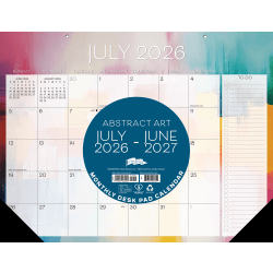 2026-2027 Willow Creek Press Academic Monthly Desk Pad Calendar, 17" x 22", Abstract Art, July To June, Total Qty 1