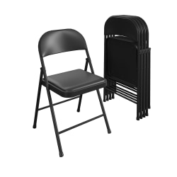 COSCO SmartFold Vinyl Folding Chairs, Black, Pack Of 4 Chairs