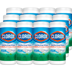 Clorox® Disinfecting Wipes, 7" x 8", Fresh Scent, 35 Wipes Per Tub, Box Of 12 Tubs