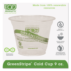 Eco-Products® GreenStripe® PLA Compostable Cold Cups, Clear/Green, 9 Oz, Pack Of 1,000